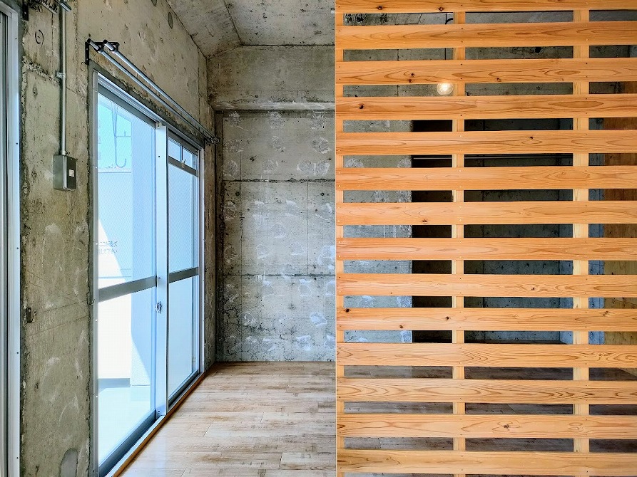 木・鉄・コンクリートが織りなす素材感満載空間